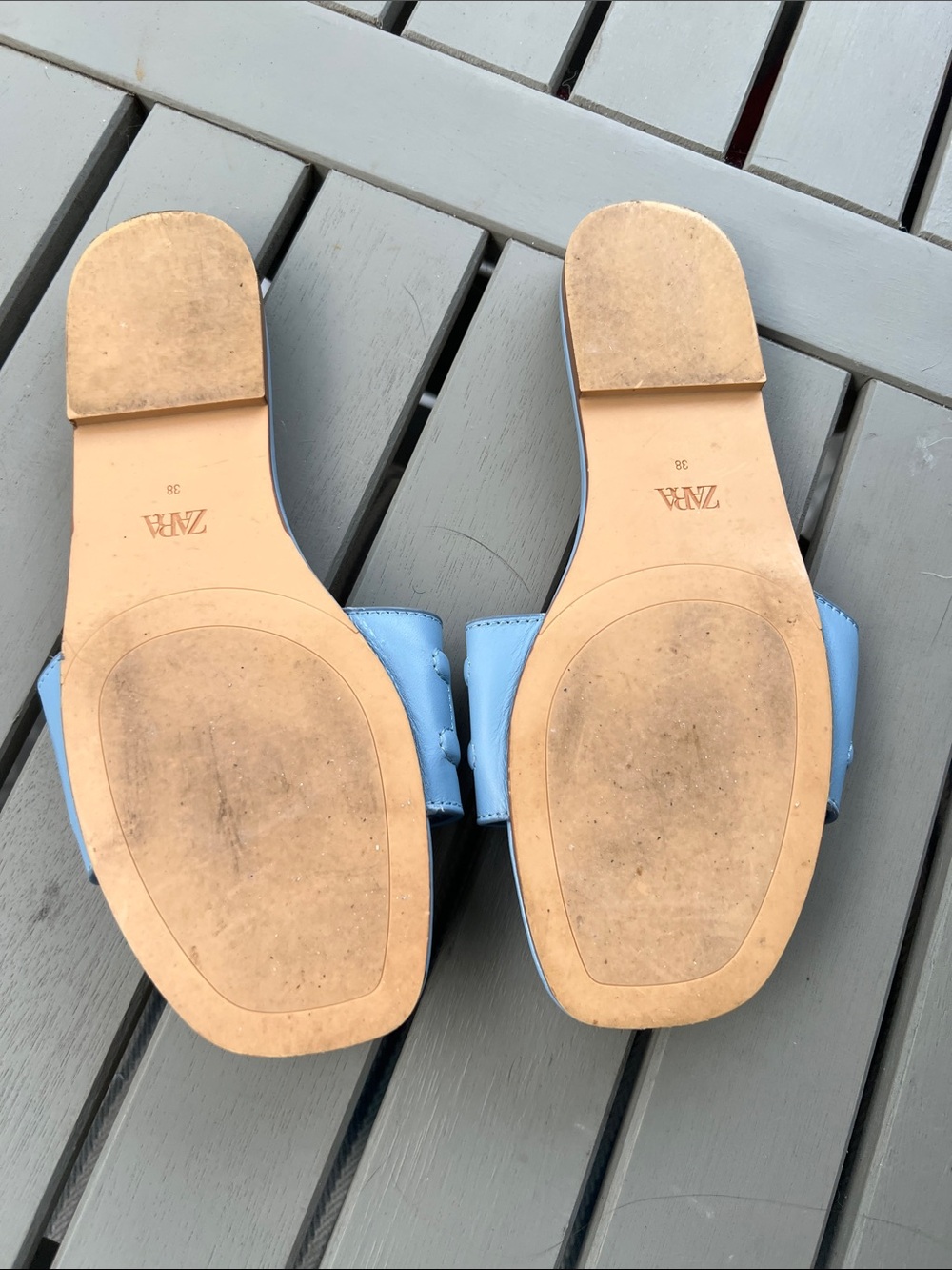 ZARA Powder Blue Leather Slide Mules size 38 size US 7.5 - Picture 2 of 6
